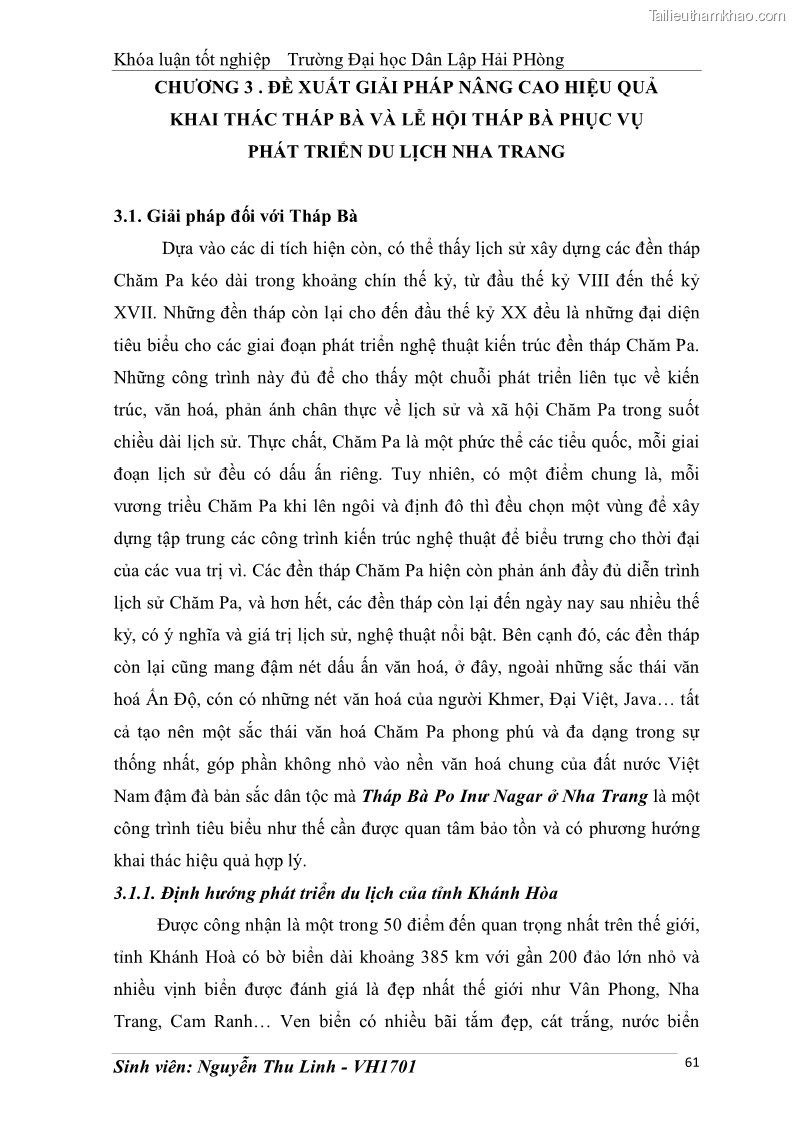 Khóa luận tốt nghiệp văn hóa du lịch Tìm hiểu thực trạng và đề xuất giải pháp khai thác phát triển du lịch đối với Tháp Bà - Lễ hội Tháp Bà ở Nha Trang - 6 Trang 71