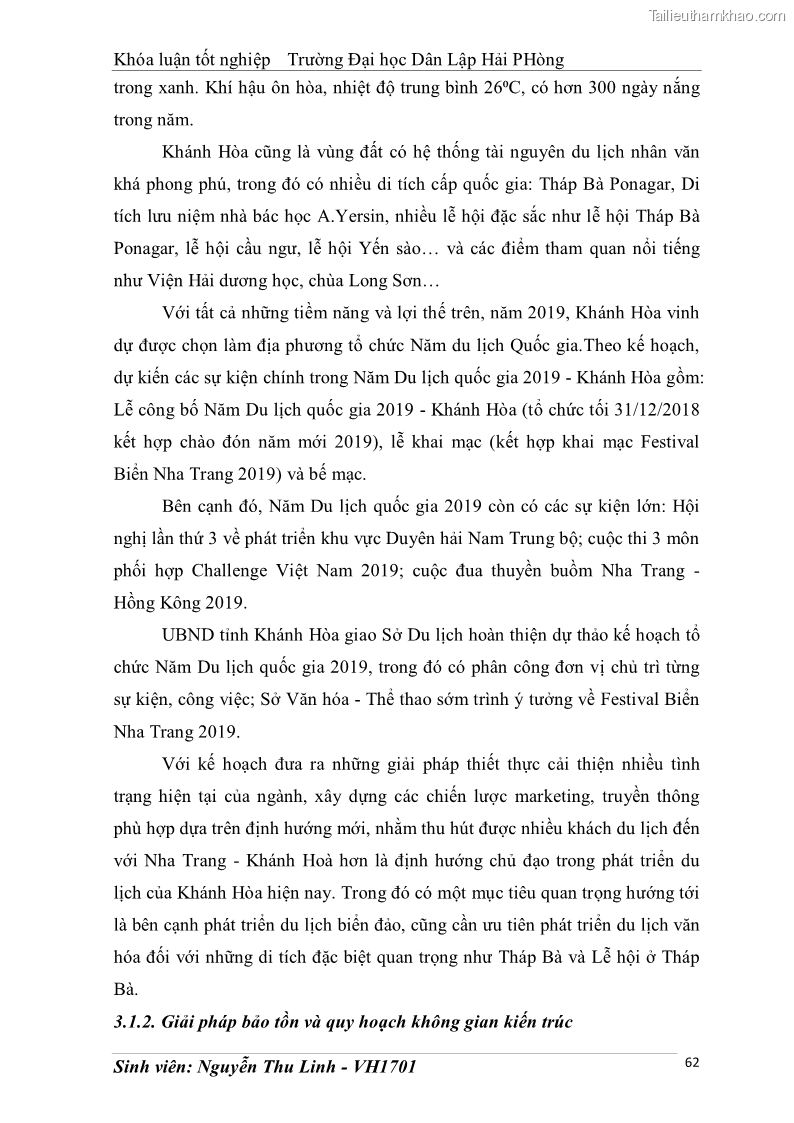 Khóa luận tốt nghiệp văn hóa du lịch Tìm hiểu thực trạng và đề xuất giải pháp khai thác phát triển du lịch đối với Tháp Bà - Lễ hội Tháp Bà ở Nha Trang - 6 Trang 72