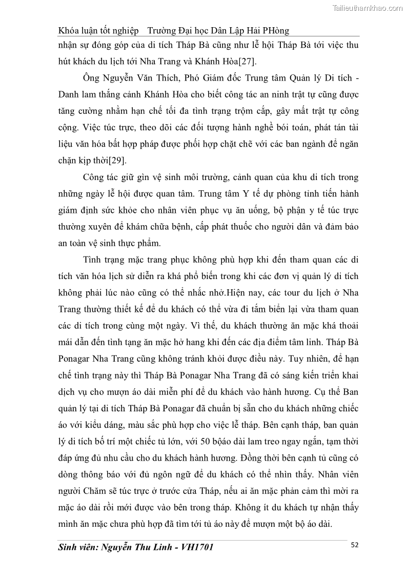 Khóa luận tốt nghiệp văn hóa du lịch Tìm hiểu thực trạng và đề xuất giải pháp khai thác phát triển du lịch đối với Tháp Bà - Lễ hội Tháp Bà ở Nha Trang - 6 Trang 62