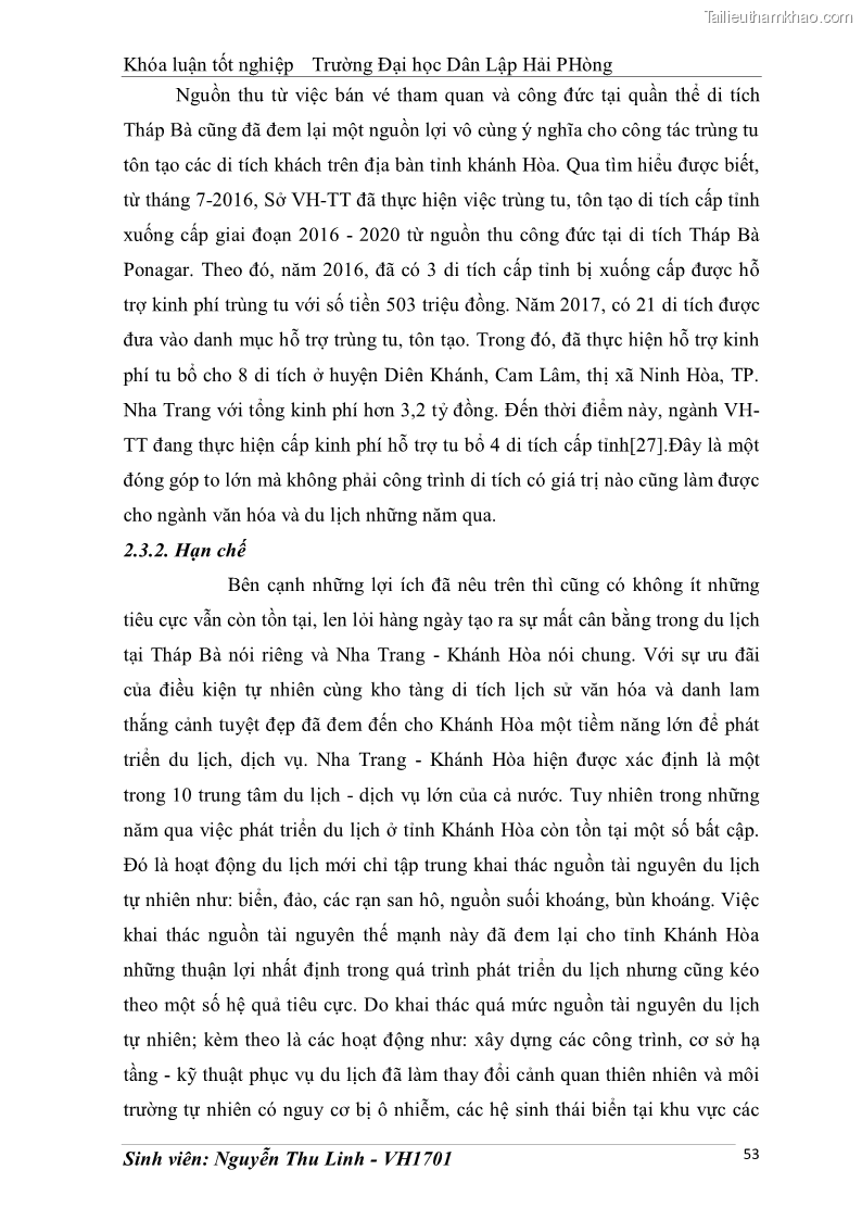 Khóa luận tốt nghiệp văn hóa du lịch Tìm hiểu thực trạng và đề xuất giải pháp khai thác phát triển du lịch đối với Tháp Bà - Lễ hội Tháp Bà ở Nha Trang - 6 Trang 63
