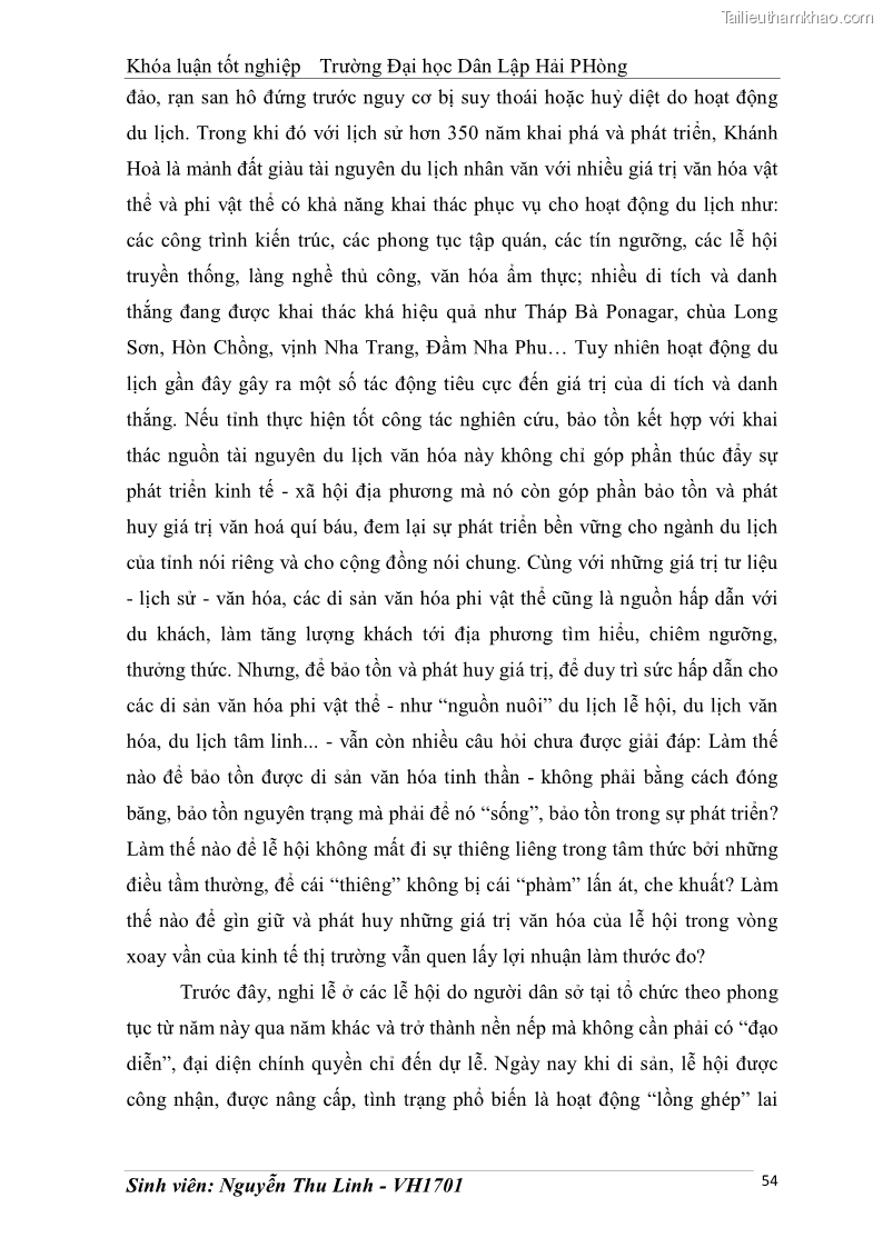 Khóa luận tốt nghiệp văn hóa du lịch Tìm hiểu thực trạng và đề xuất giải pháp khai thác phát triển du lịch đối với Tháp Bà - Lễ hội Tháp Bà ở Nha Trang - 6 Trang 64