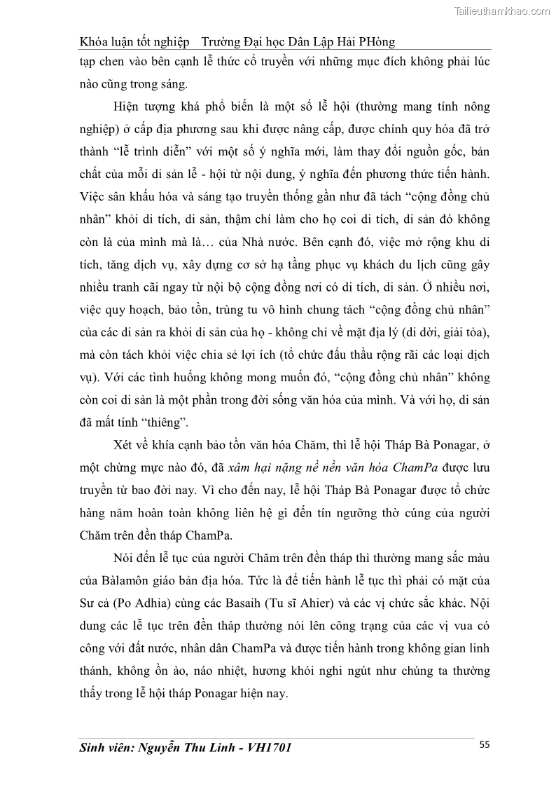 Khóa luận tốt nghiệp văn hóa du lịch Tìm hiểu thực trạng và đề xuất giải pháp khai thác phát triển du lịch đối với Tháp Bà - Lễ hội Tháp Bà ở Nha Trang - 6 Trang 65
