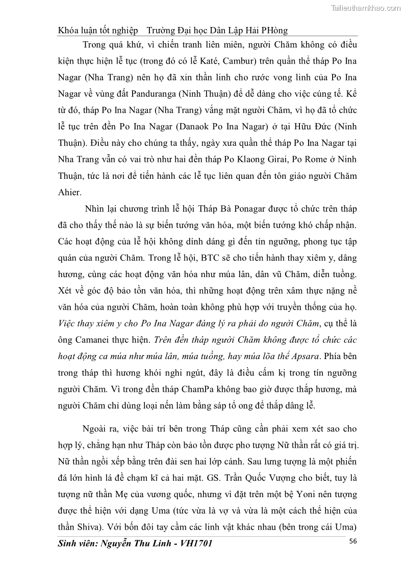 Khóa luận tốt nghiệp văn hóa du lịch Tìm hiểu thực trạng và đề xuất giải pháp khai thác phát triển du lịch đối với Tháp Bà - Lễ hội Tháp Bà ở Nha Trang - 6 Trang 66