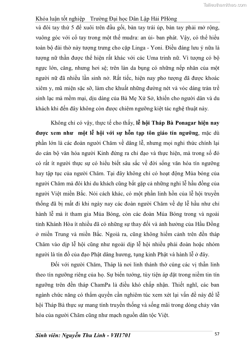 Khóa luận tốt nghiệp văn hóa du lịch Tìm hiểu thực trạng và đề xuất giải pháp khai thác phát triển du lịch đối với Tháp Bà - Lễ hội Tháp Bà ở Nha Trang - 6 Trang 67