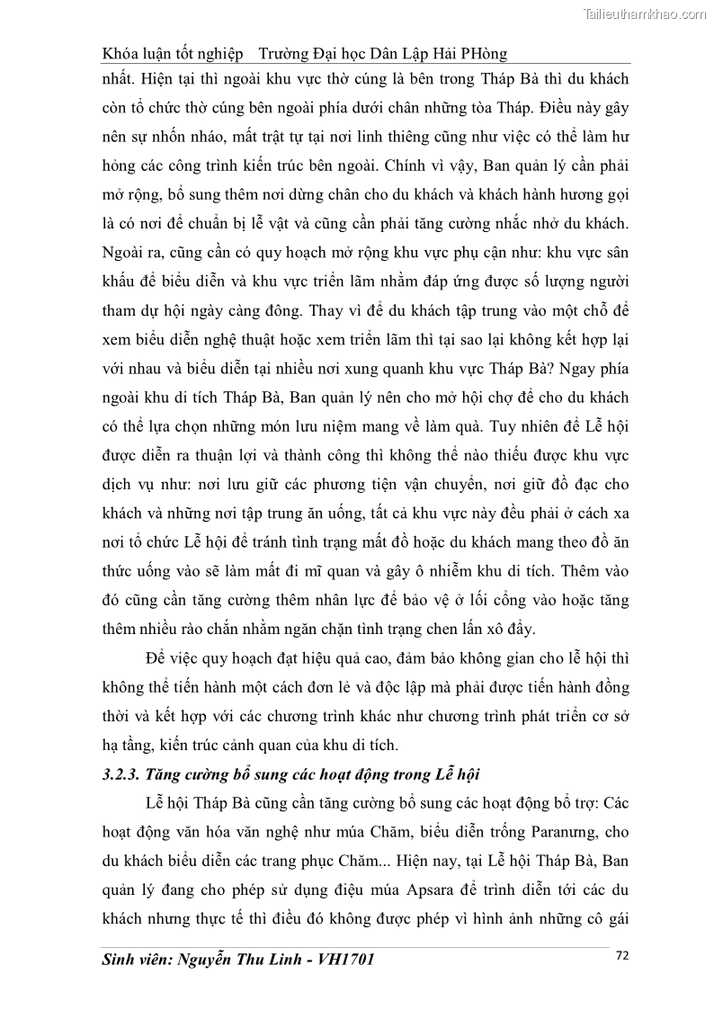 Khóa luận tốt nghiệp văn hóa du lịch Tìm hiểu thực trạng và đề xuất giải pháp khai thác phát triển du lịch đối với Tháp Bà - Lễ hội Tháp Bà ở Nha Trang - 7 Trang 82