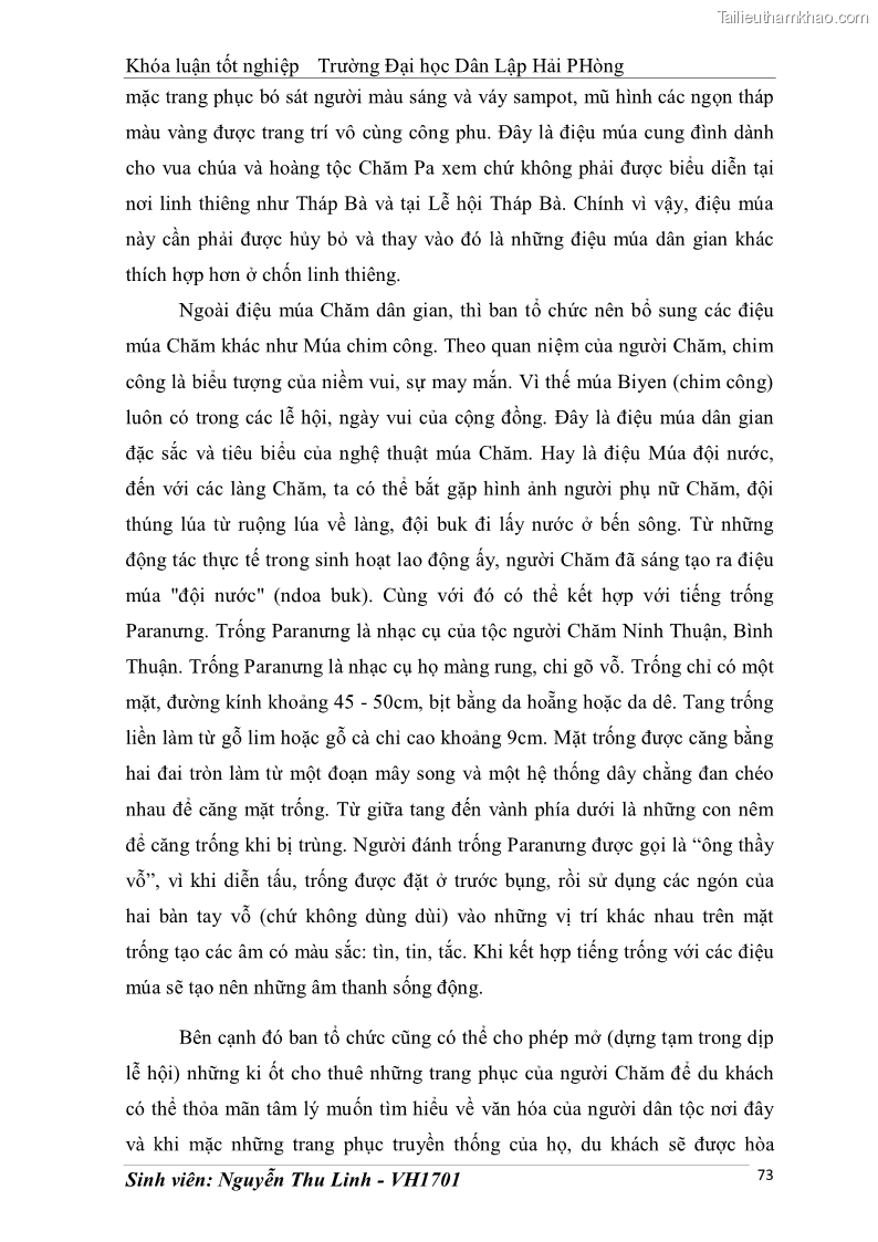 Khóa luận tốt nghiệp văn hóa du lịch Tìm hiểu thực trạng và đề xuất giải pháp khai thác phát triển du lịch đối với Tháp Bà - Lễ hội Tháp Bà ở Nha Trang - 7 Trang 83