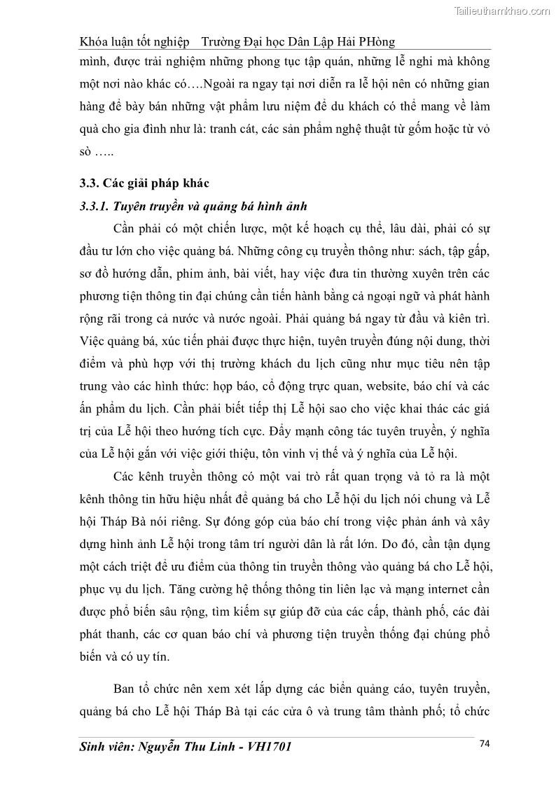 Khóa luận tốt nghiệp văn hóa du lịch Tìm hiểu thực trạng và đề xuất giải pháp khai thác phát triển du lịch đối với Tháp Bà - Lễ hội Tháp Bà ở Nha Trang - 7 Trang 84
