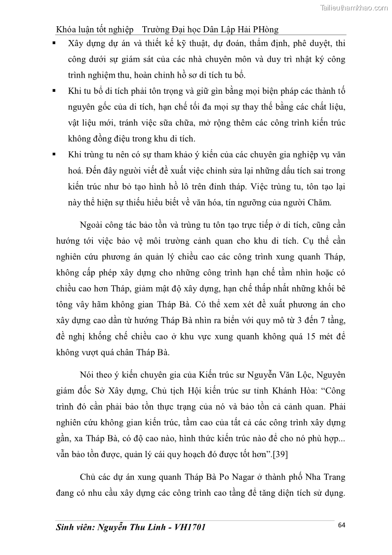 Khóa luận tốt nghiệp văn hóa du lịch Tìm hiểu thực trạng và đề xuất giải pháp khai thác phát triển du lịch đối với Tháp Bà - Lễ hội Tháp Bà ở Nha Trang - 7 Trang 74