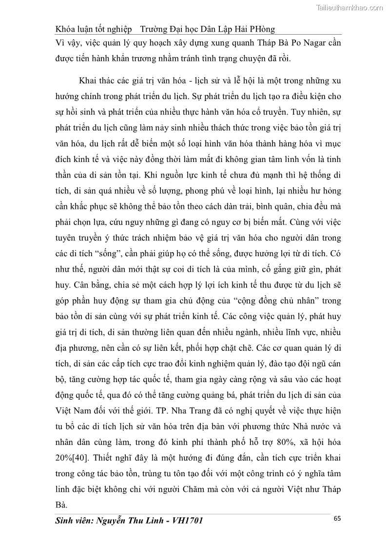 Khóa luận tốt nghiệp văn hóa du lịch Tìm hiểu thực trạng và đề xuất giải pháp khai thác phát triển du lịch đối với Tháp Bà - Lễ hội Tháp Bà ở Nha Trang - 7 Trang 75