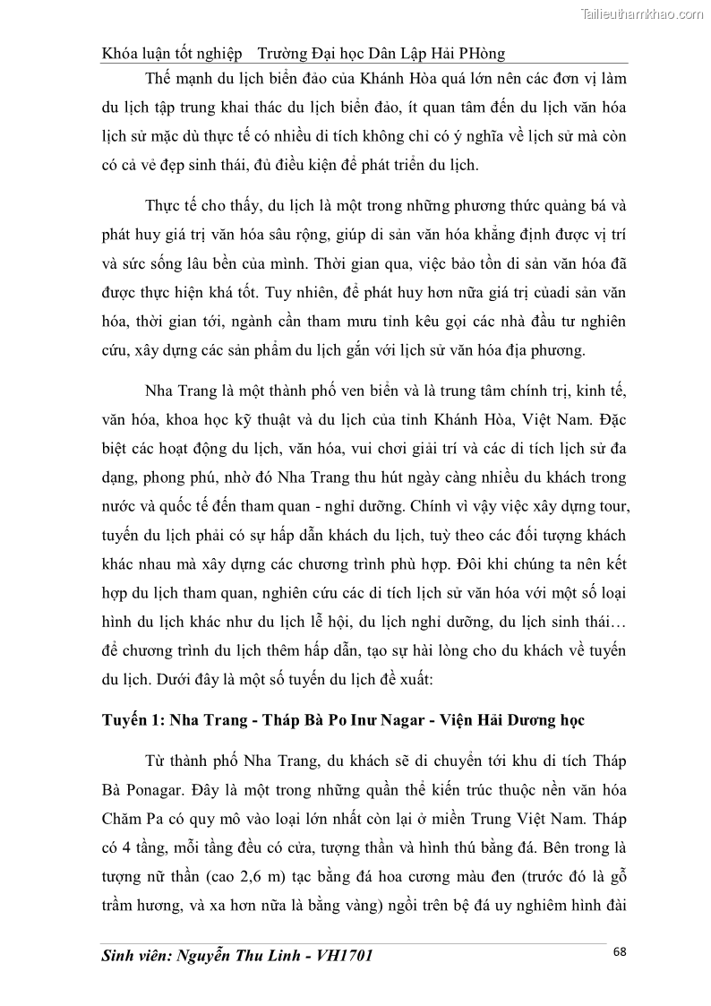 Khóa luận tốt nghiệp văn hóa du lịch Tìm hiểu thực trạng và đề xuất giải pháp khai thác phát triển du lịch đối với Tháp Bà - Lễ hội Tháp Bà ở Nha Trang - 7 Trang 78