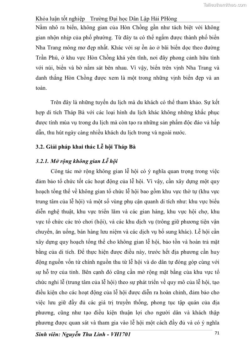 Khóa luận tốt nghiệp văn hóa du lịch Tìm hiểu thực trạng và đề xuất giải pháp khai thác phát triển du lịch đối với Tháp Bà - Lễ hội Tháp Bà ở Nha Trang - 7 Trang 81