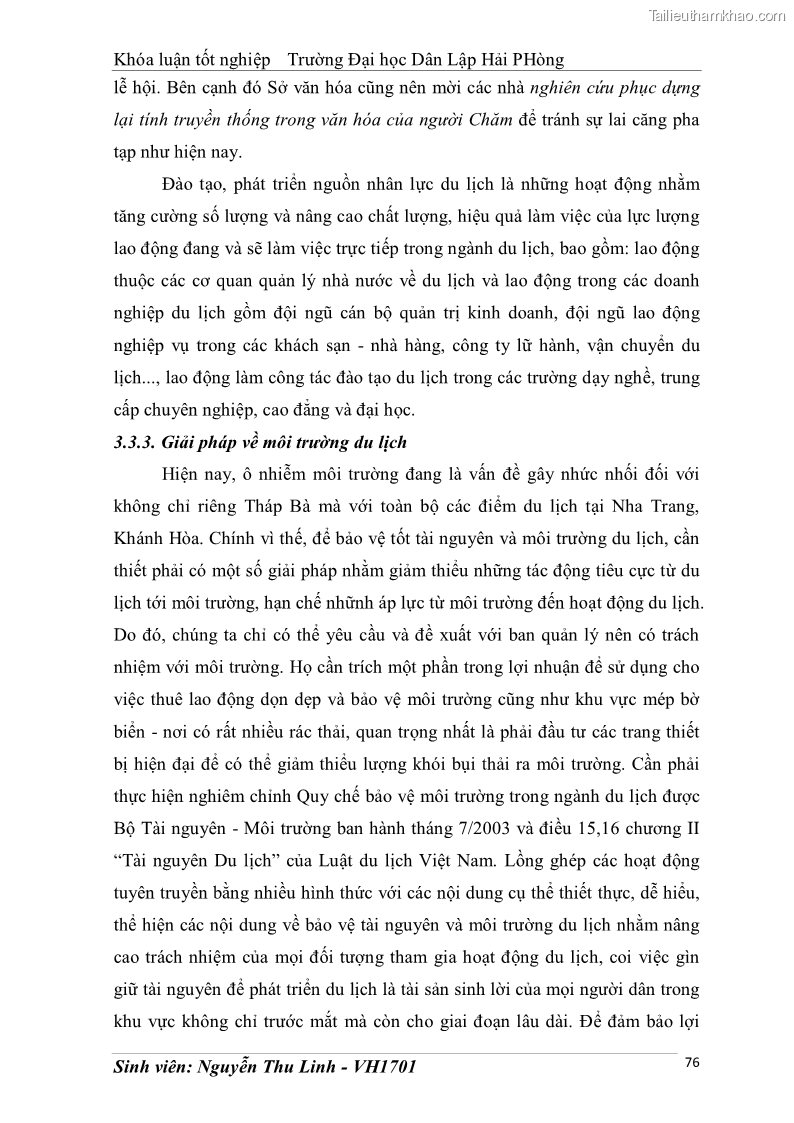 Khóa luận tốt nghiệp văn hóa du lịch Tìm hiểu thực trạng và đề xuất giải pháp khai thác phát triển du lịch đối với Tháp Bà - Lễ hội Tháp Bà ở Nha Trang - 8 Trang 86