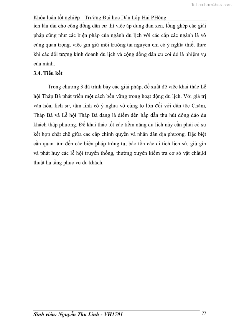 Khóa luận tốt nghiệp văn hóa du lịch Tìm hiểu thực trạng và đề xuất giải pháp khai thác phát triển du lịch đối với Tháp Bà - Lễ hội Tháp Bà ở Nha Trang - 8 Trang 87