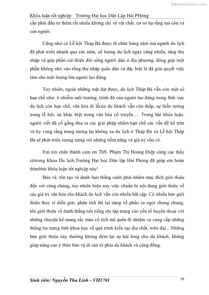 Khóa luận tốt nghiệp văn hóa du lịch Tìm hiểu thực trạng và đề xuất giải pháp khai thác phát triển du lịch đối với Tháp Bà - Lễ hội Tháp Bà ở Nha Trang - 8 Trang 89