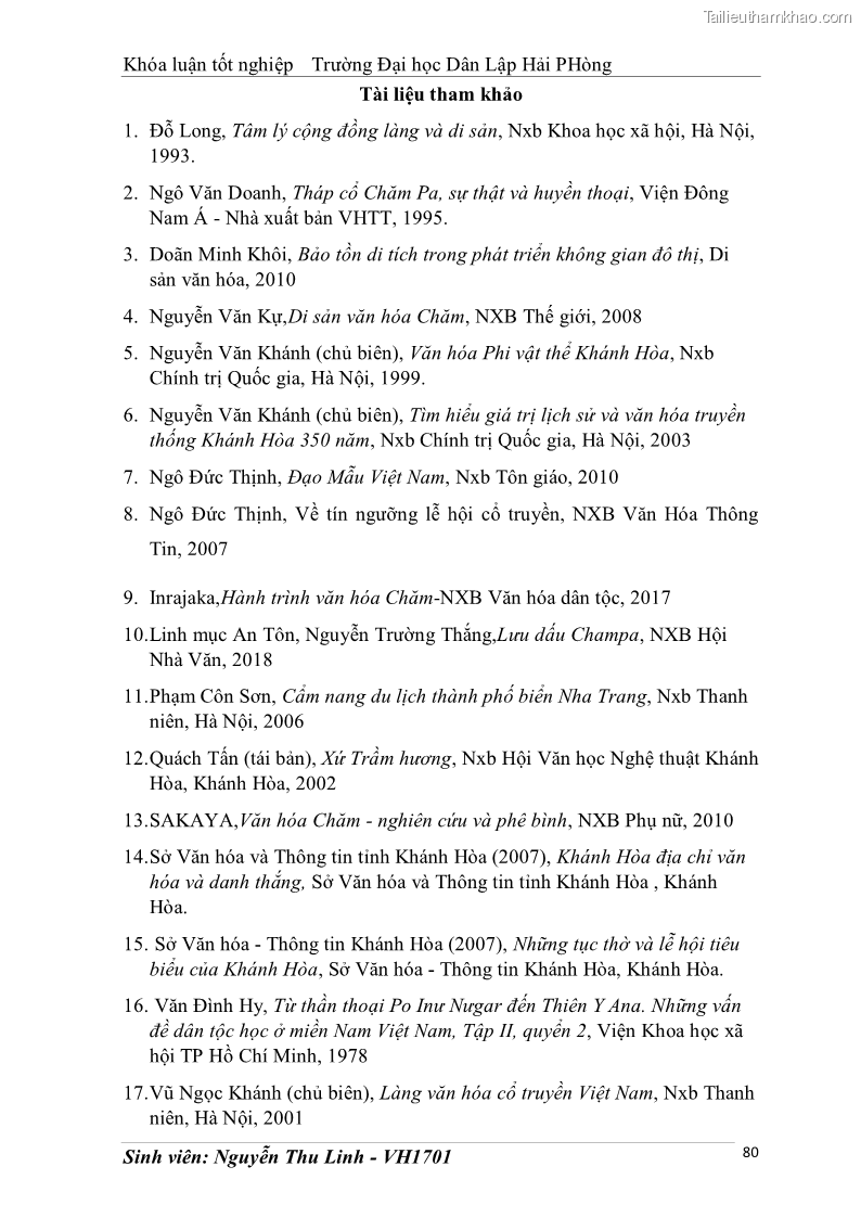 Khóa luận tốt nghiệp văn hóa du lịch Tìm hiểu thực trạng và đề xuất giải pháp khai thác phát triển du lịch đối với Tháp Bà - Lễ hội Tháp Bà ở Nha Trang - 8 Trang 90