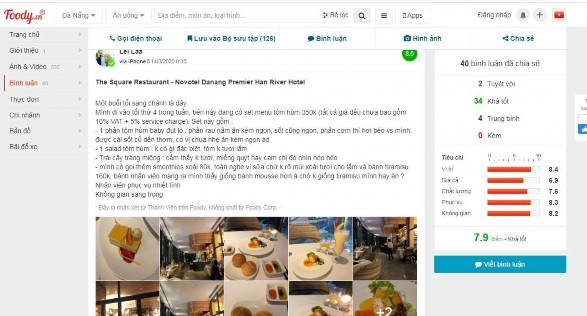 Nguồn Trang Foody của khách sạn Novotel Danang Hình 2 14 Đánh giá của khách hàng 2