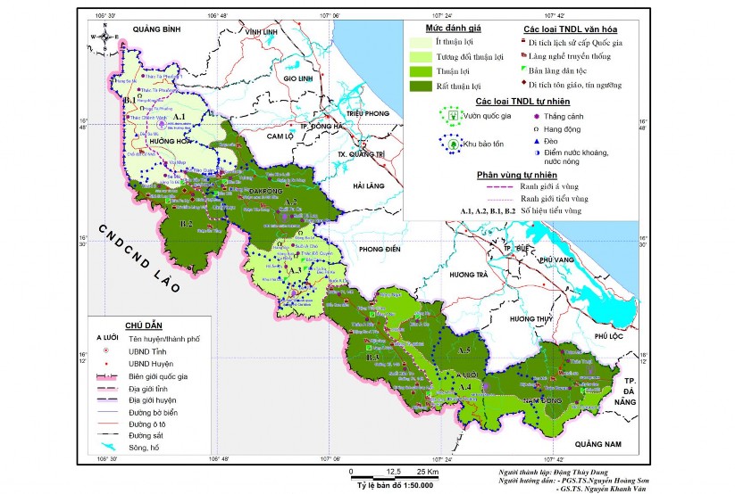Hình 3 3 Bản đồ đánh giá tổng hợp mức độ thuận lợi của 2 LHDL các huyện 3