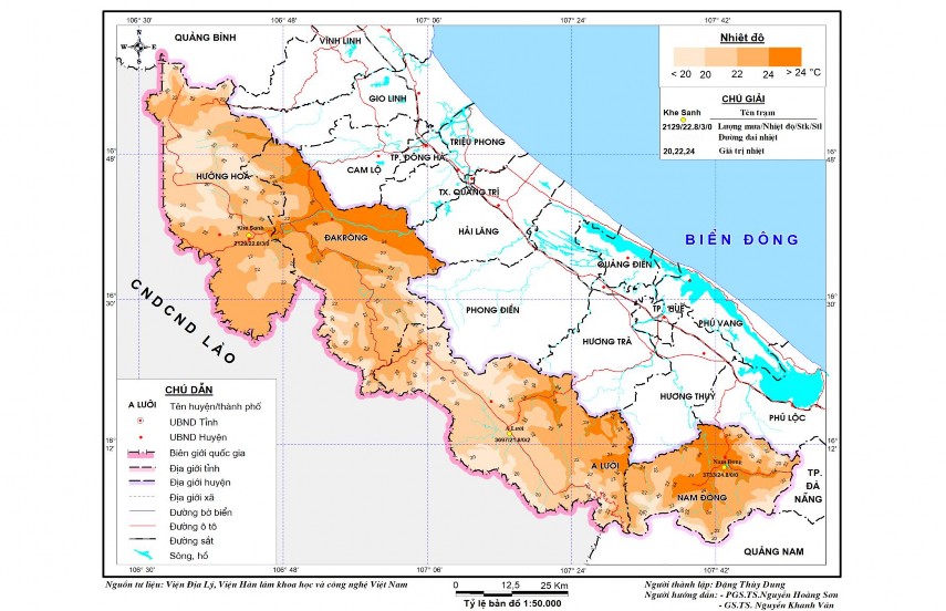 Hình 2 4 Bản đồ phân bố nhiệt độ trung bình năm các huyện miền núi khu vực 1