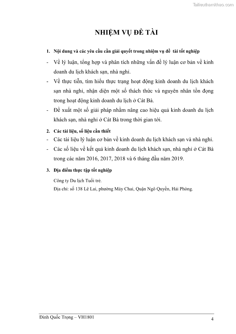 Khóa luận tốt nghiệp việt nam học Thực trạng kinh doanh du lịch và những giải pháp nhằm nâng cao chất lượng của hệ thống khách sạn, nhà nghỉ ở Cát Bà - 1 Trang 4