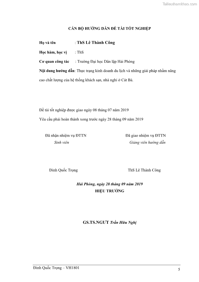 Khóa luận tốt nghiệp việt nam học Thực trạng kinh doanh du lịch và những giải pháp nhằm nâng cao chất lượng của hệ thống khách sạn, nhà nghỉ ở Cát Bà - 1 Trang 5