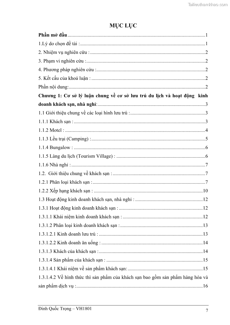 Khóa luận tốt nghiệp việt nam học Thực trạng kinh doanh du lịch và những giải pháp nhằm nâng cao chất lượng của hệ thống khách sạn, nhà nghỉ ở Cát Bà - 1 Trang 7