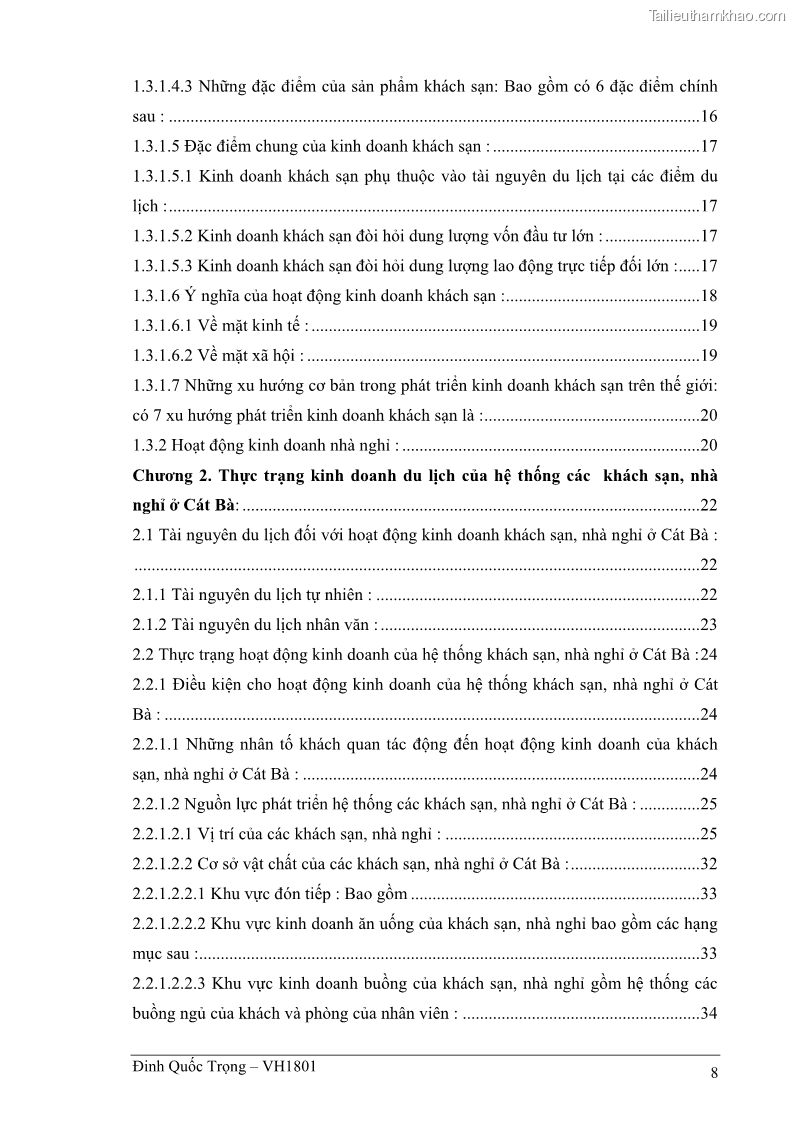 Khóa luận tốt nghiệp việt nam học Thực trạng kinh doanh du lịch và những giải pháp nhằm nâng cao chất lượng của hệ thống khách sạn, nhà nghỉ ở Cát Bà - 1 Trang 8