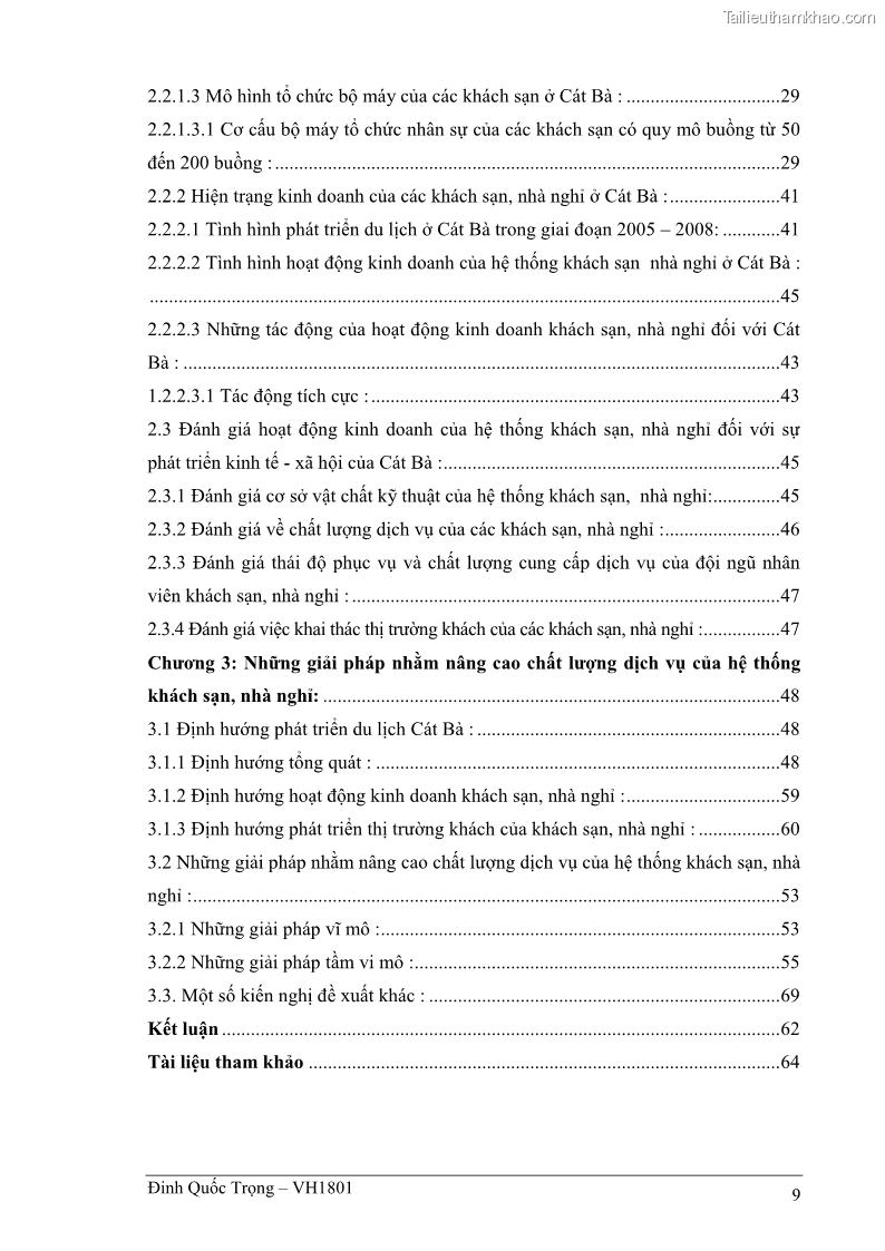Khóa luận tốt nghiệp việt nam học Thực trạng kinh doanh du lịch và những giải pháp nhằm nâng cao chất lượng của hệ thống khách sạn, nhà nghỉ ở Cát Bà - 1 Trang 9