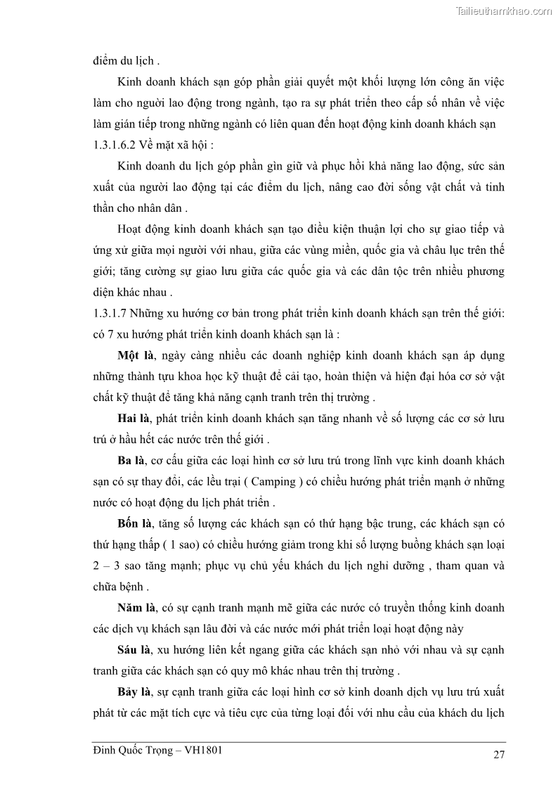 Khóa luận tốt nghiệp việt nam học Thực trạng kinh doanh du lịch và những giải pháp nhằm nâng cao chất lượng của hệ thống khách sạn, nhà nghỉ ở Cát Bà - 3 Trang 27