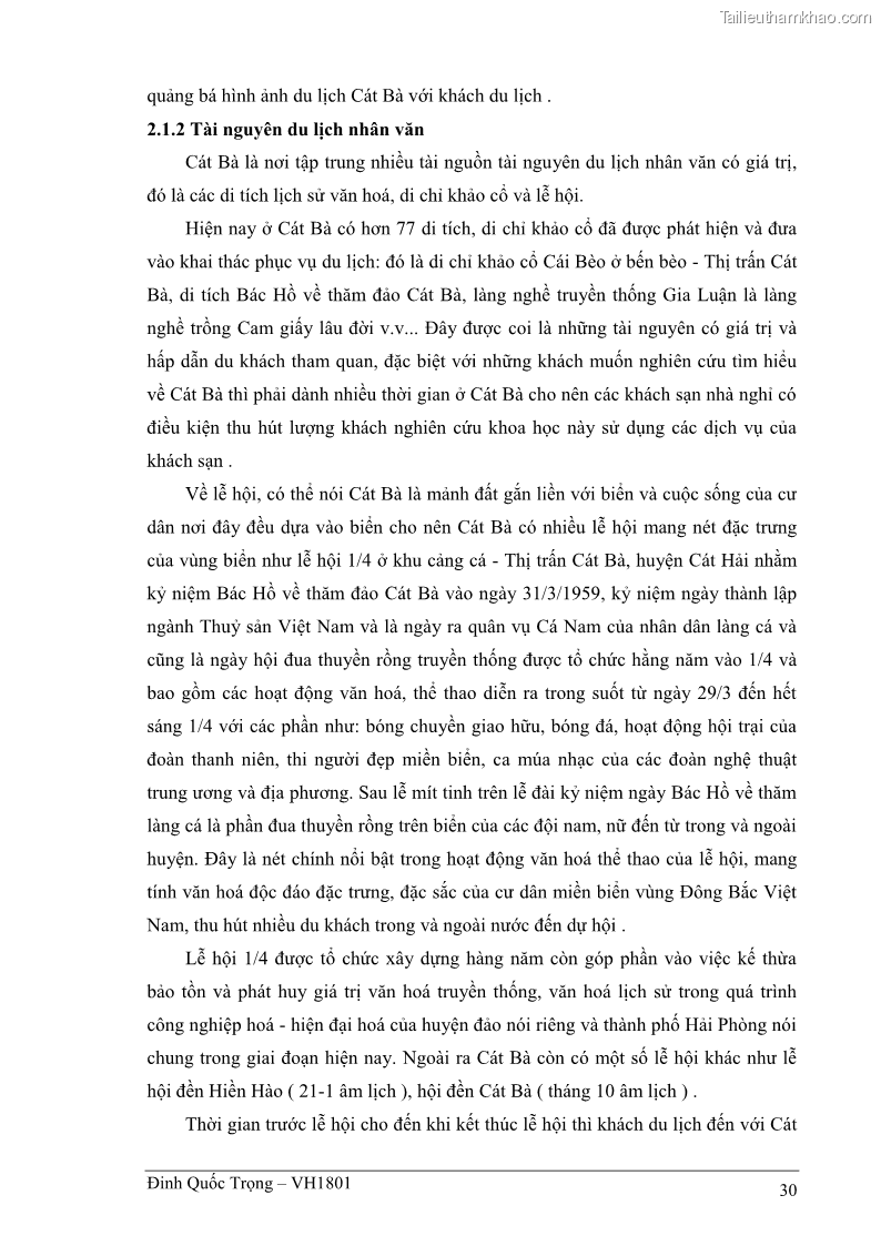 Khóa luận tốt nghiệp việt nam học Thực trạng kinh doanh du lịch và những giải pháp nhằm nâng cao chất lượng của hệ thống khách sạn, nhà nghỉ ở Cát Bà - 3 Trang 30
