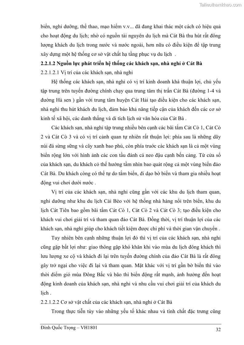 Khóa luận tốt nghiệp việt nam học Thực trạng kinh doanh du lịch và những giải pháp nhằm nâng cao chất lượng của hệ thống khách sạn, nhà nghỉ ở Cát Bà - 3 Trang 32