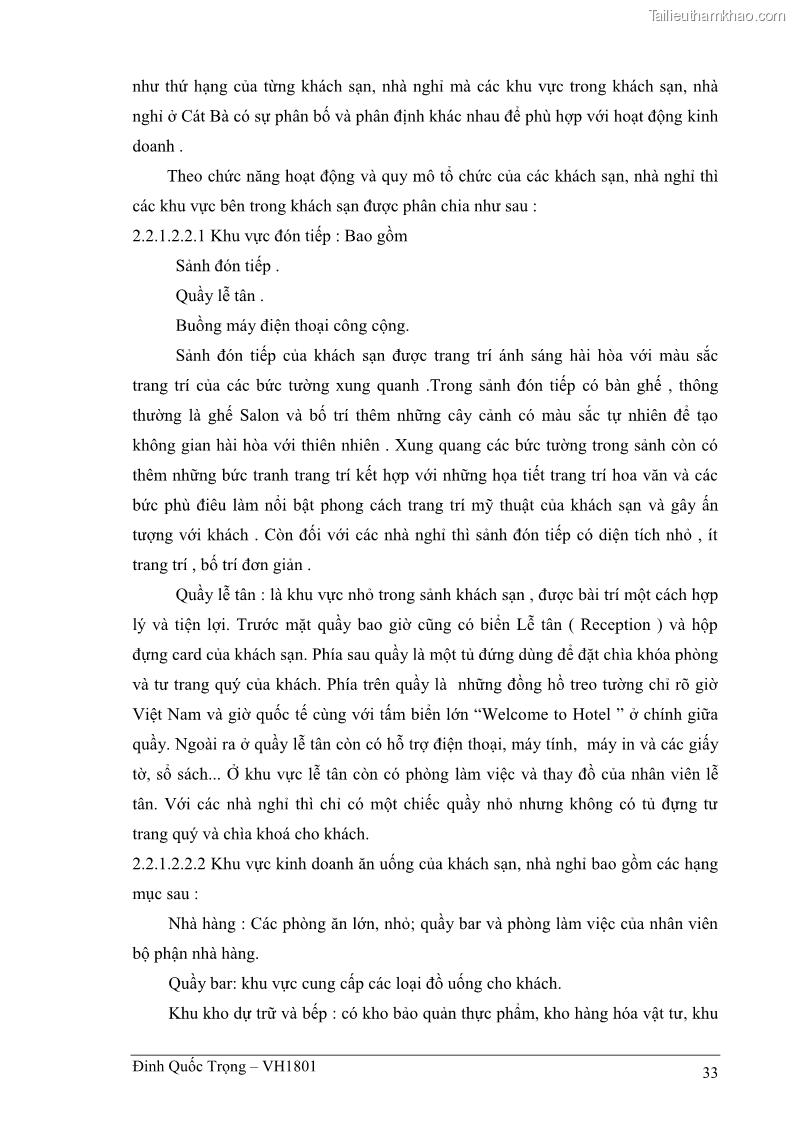Khóa luận tốt nghiệp việt nam học Thực trạng kinh doanh du lịch và những giải pháp nhằm nâng cao chất lượng của hệ thống khách sạn, nhà nghỉ ở Cát Bà - 3 Trang 33