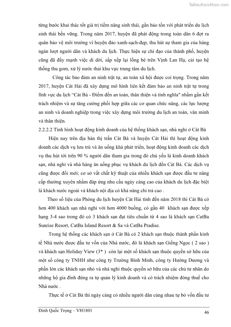 Khóa luận tốt nghiệp việt nam học Thực trạng kinh doanh du lịch và những giải pháp nhằm nâng cao chất lượng của hệ thống khách sạn, nhà nghỉ ở Cát Bà - 4 Trang 46