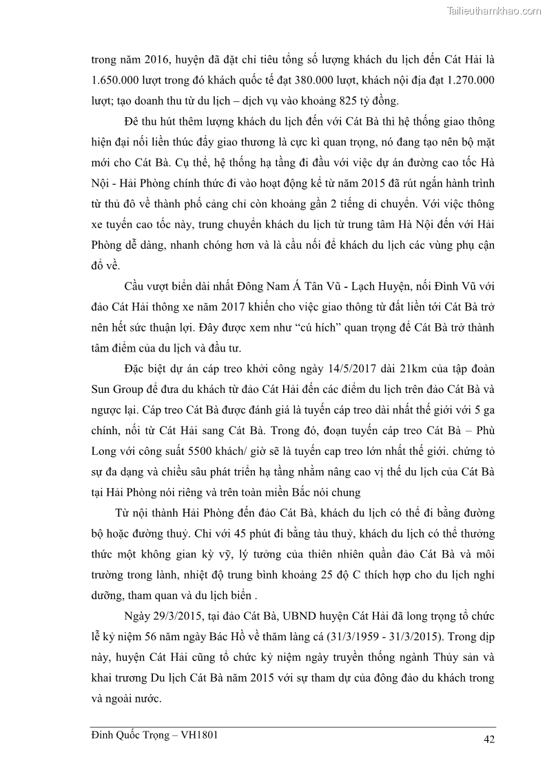 Khóa luận tốt nghiệp việt nam học Thực trạng kinh doanh du lịch và những giải pháp nhằm nâng cao chất lượng của hệ thống khách sạn, nhà nghỉ ở Cát Bà - 4 Trang 42
