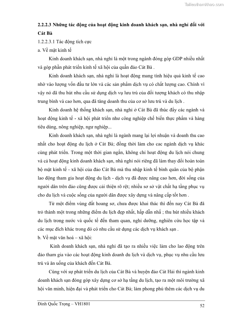 Khóa luận tốt nghiệp việt nam học Thực trạng kinh doanh du lịch và những giải pháp nhằm nâng cao chất lượng của hệ thống khách sạn, nhà nghỉ ở Cát Bà - 5 Trang 52