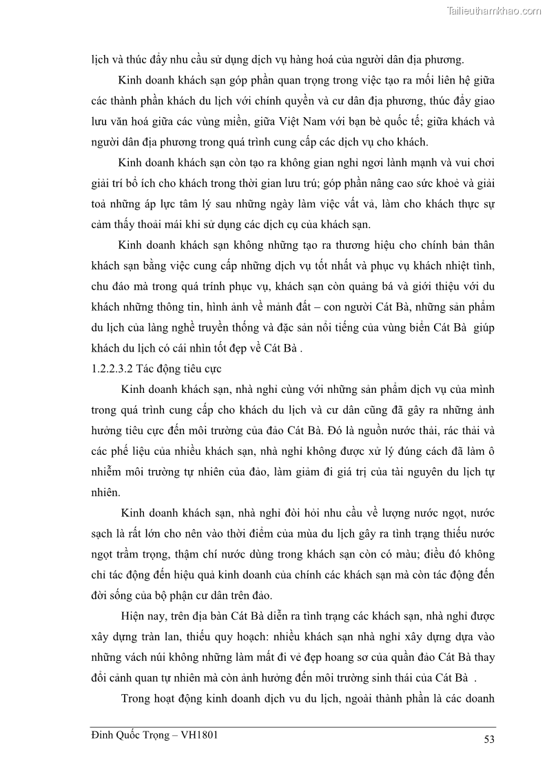 Khóa luận tốt nghiệp việt nam học Thực trạng kinh doanh du lịch và những giải pháp nhằm nâng cao chất lượng của hệ thống khách sạn, nhà nghỉ ở Cát Bà - 5 Trang 53