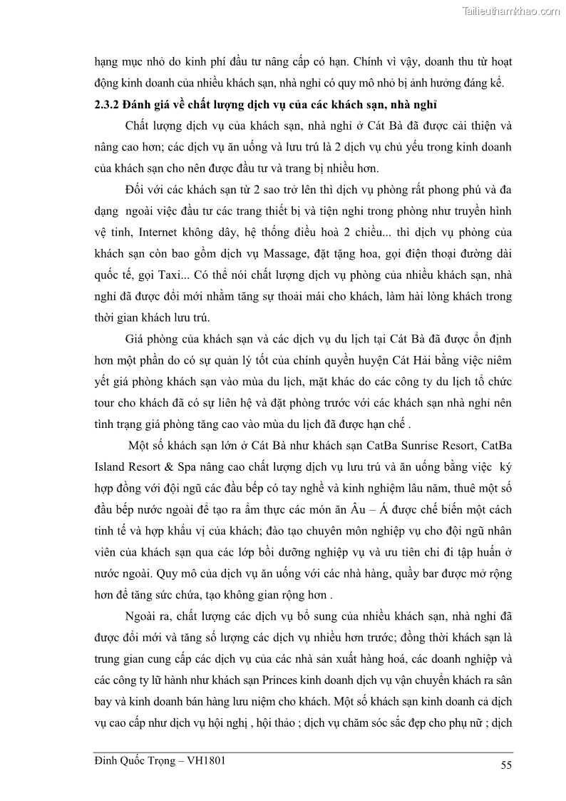 Khóa luận tốt nghiệp việt nam học Thực trạng kinh doanh du lịch và những giải pháp nhằm nâng cao chất lượng của hệ thống khách sạn, nhà nghỉ ở Cát Bà - 5 Trang 55
