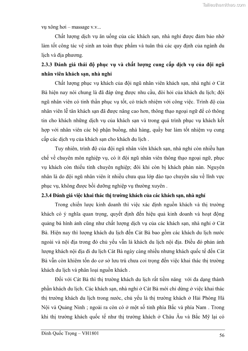 Khóa luận tốt nghiệp việt nam học Thực trạng kinh doanh du lịch và những giải pháp nhằm nâng cao chất lượng của hệ thống khách sạn, nhà nghỉ ở Cát Bà - 5 Trang 56