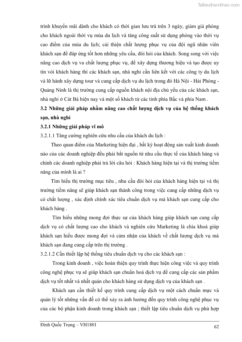 Khóa luận tốt nghiệp việt nam học Thực trạng kinh doanh du lịch và những giải pháp nhằm nâng cao chất lượng của hệ thống khách sạn, nhà nghỉ ở Cát Bà - 6 Trang 62