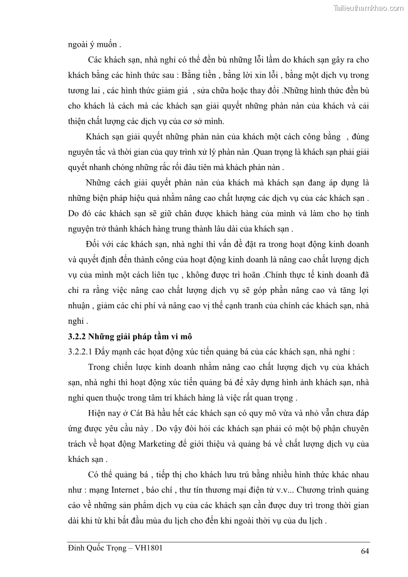 Khóa luận tốt nghiệp việt nam học Thực trạng kinh doanh du lịch và những giải pháp nhằm nâng cao chất lượng của hệ thống khách sạn, nhà nghỉ ở Cát Bà - 6 Trang 64