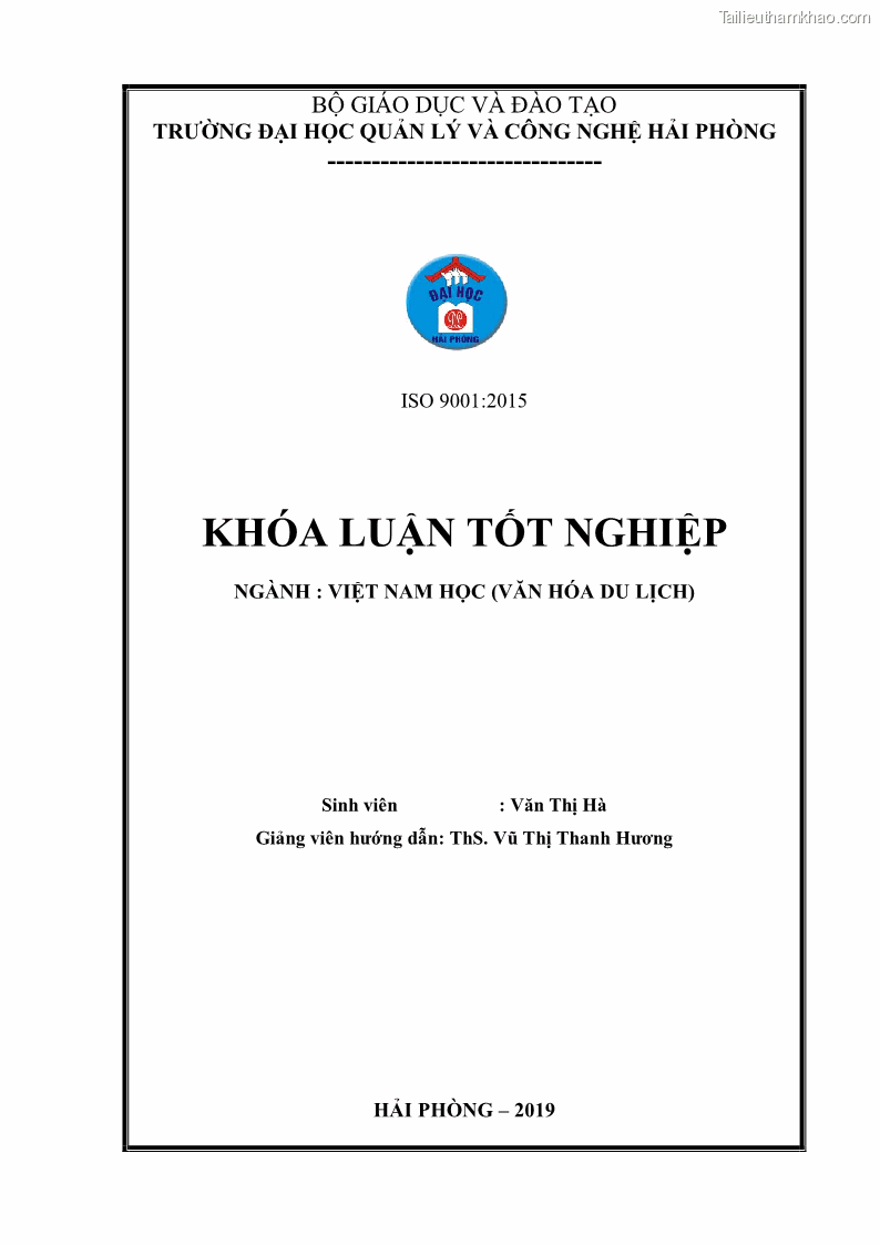 Khóa luận tốt nghiệp việt nam học Thực trạng và giải pháp khai thác lễ hội đền Nghè phục vụ du lịch tại thành phố Hải Phòng - 1 Trang 1