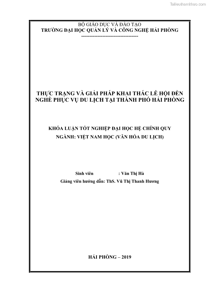 Khóa luận tốt nghiệp việt nam học Thực trạng và giải pháp khai thác lễ hội đền Nghè phục vụ du lịch tại thành phố Hải Phòng - 1 Trang 2