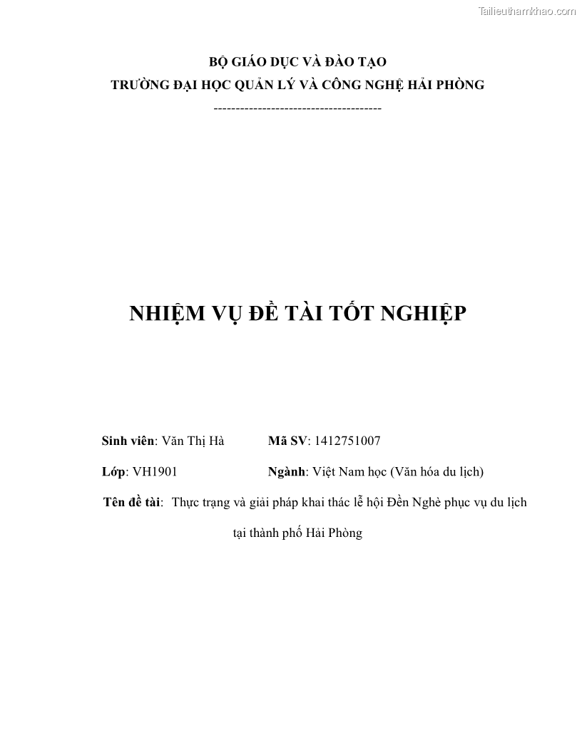 Khóa luận tốt nghiệp việt nam học Thực trạng và giải pháp khai thác lễ hội đền Nghè phục vụ du lịch tại thành phố Hải Phòng - 1 Trang 3