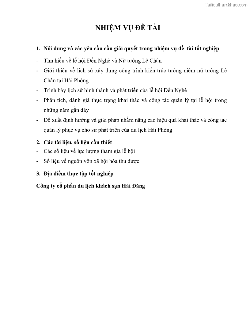 Khóa luận tốt nghiệp việt nam học Thực trạng và giải pháp khai thác lễ hội đền Nghè phục vụ du lịch tại thành phố Hải Phòng - 1 Trang 4