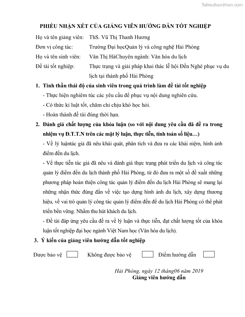 Khóa luận tốt nghiệp việt nam học Thực trạng và giải pháp khai thác lễ hội đền Nghè phục vụ du lịch tại thành phố Hải Phòng - 1 Trang 6