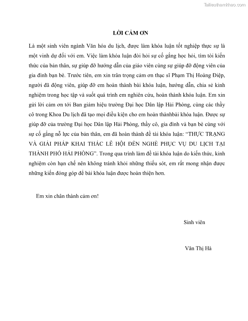 Khóa luận tốt nghiệp việt nam học Thực trạng và giải pháp khai thác lễ hội đền Nghè phục vụ du lịch tại thành phố Hải Phòng - 1 Trang 7