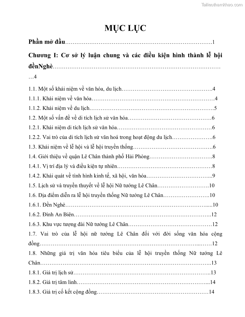Khóa luận tốt nghiệp việt nam học Thực trạng và giải pháp khai thác lễ hội đền Nghè phục vụ du lịch tại thành phố Hải Phòng - 1 Trang 8