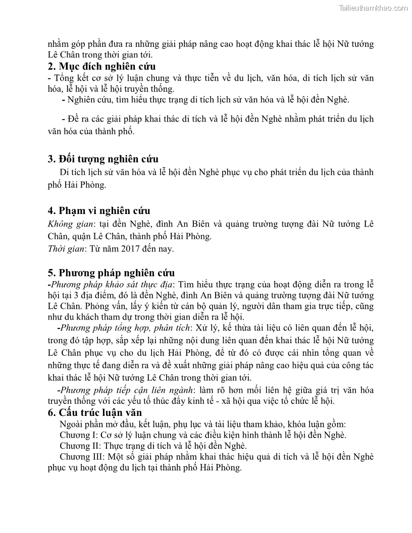 Khóa luận tốt nghiệp việt nam học Thực trạng và giải pháp khai thác lễ hội đền Nghè phục vụ du lịch tại thành phố Hải Phòng - 2 Trang 14