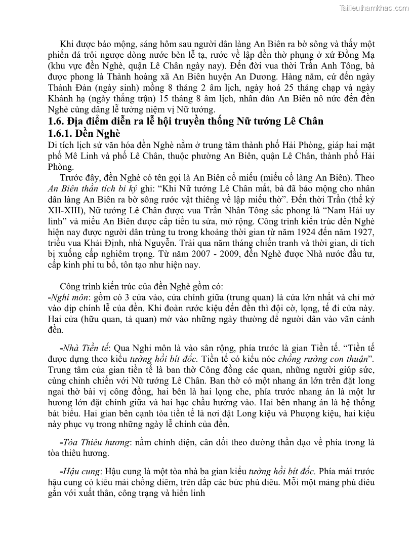 Khóa luận tốt nghiệp việt nam học Thực trạng và giải pháp khai thác lễ hội đền Nghè phục vụ du lịch tại thành phố Hải Phòng - 2 Trang 21