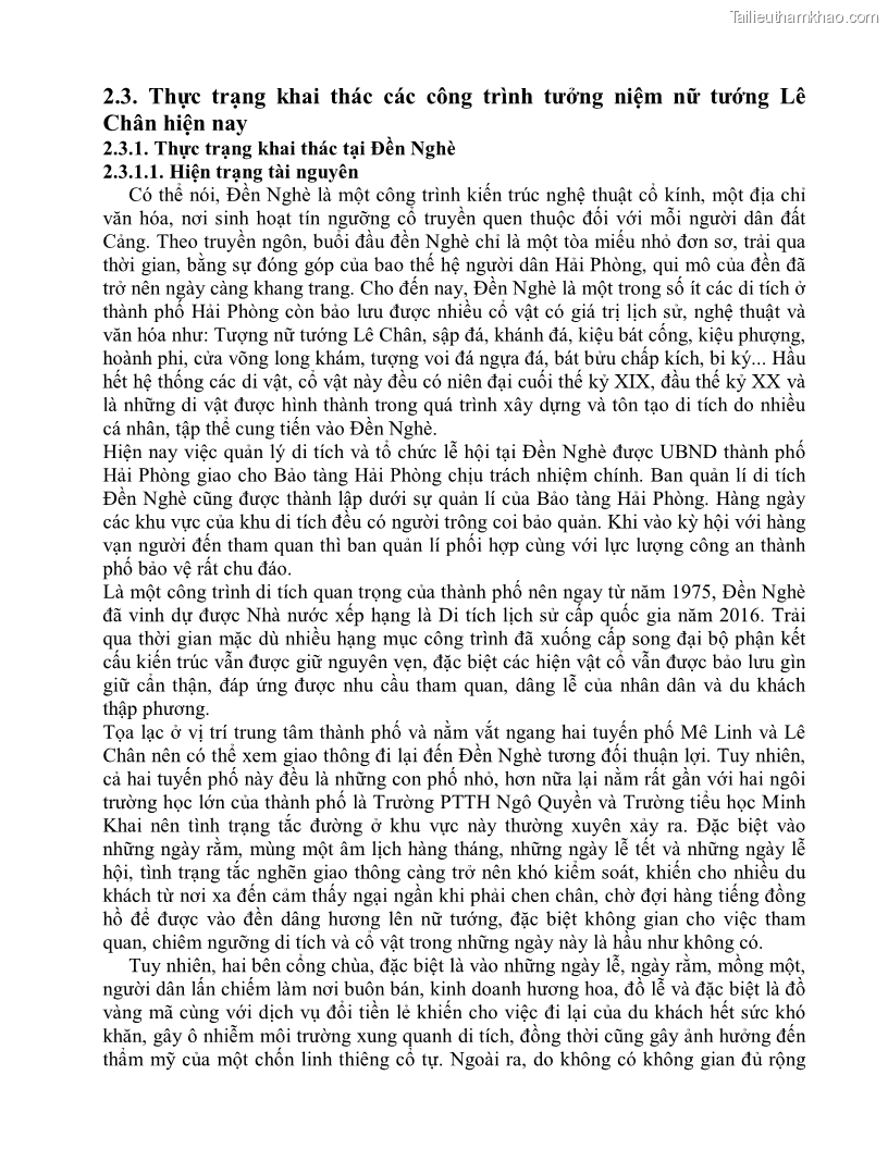 Khóa luận tốt nghiệp việt nam học Thực trạng và giải pháp khai thác lễ hội đền Nghè phục vụ du lịch tại thành phố Hải Phòng - 3 Trang 34