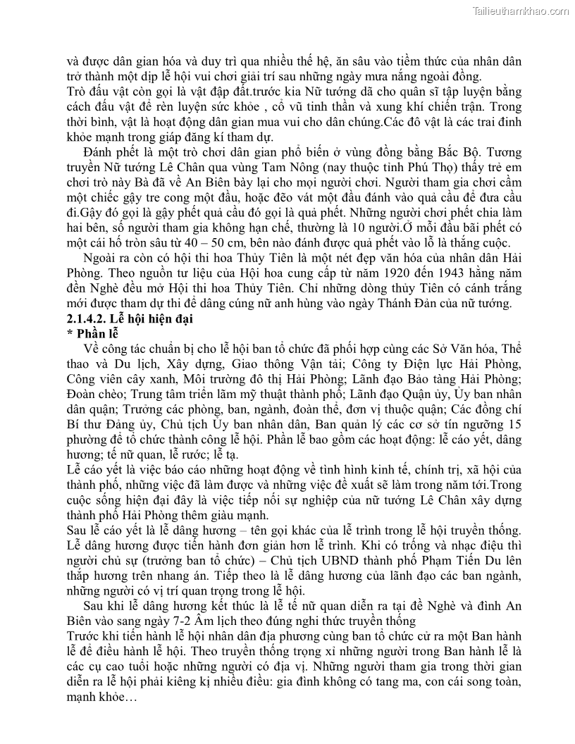 Khóa luận tốt nghiệp việt nam học Thực trạng và giải pháp khai thác lễ hội đền Nghè phục vụ du lịch tại thành phố Hải Phòng - 3 Trang 30
